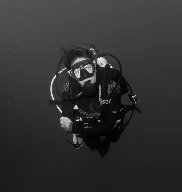 diver underwater BW